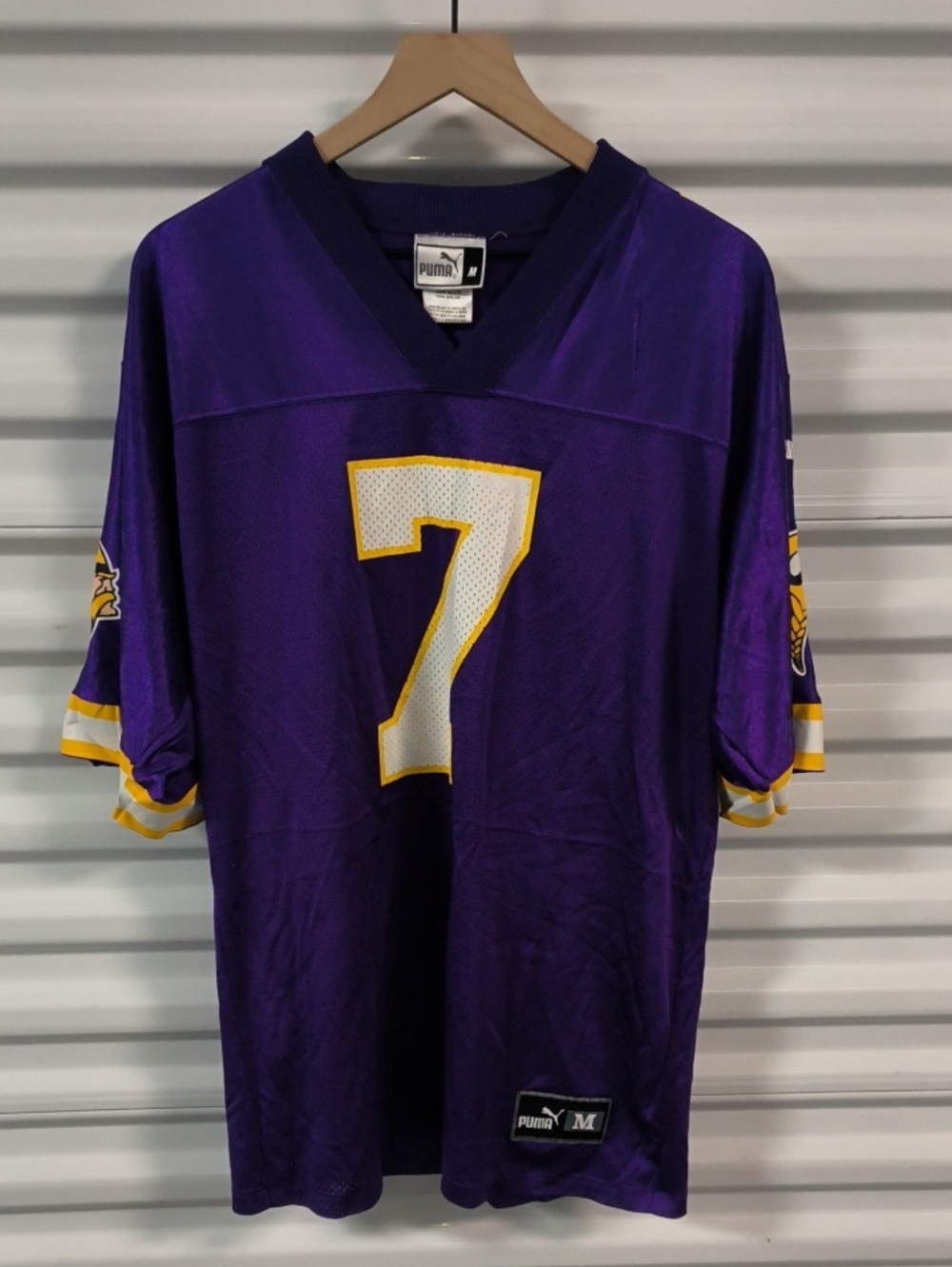 Vtg Puma NFL Minnesota Vikings Cunningham#7 Mesh Purple Yellow Football Jersey M